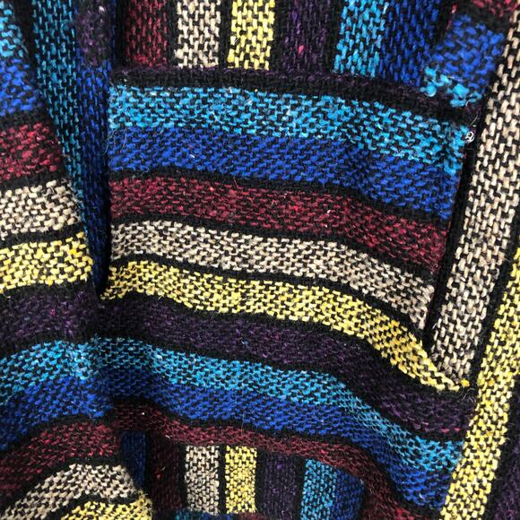 Artesanias Mickey Drug Rug Baja Colorful Striped Poncho Hoodie Rainbow - Picture 3 of 6